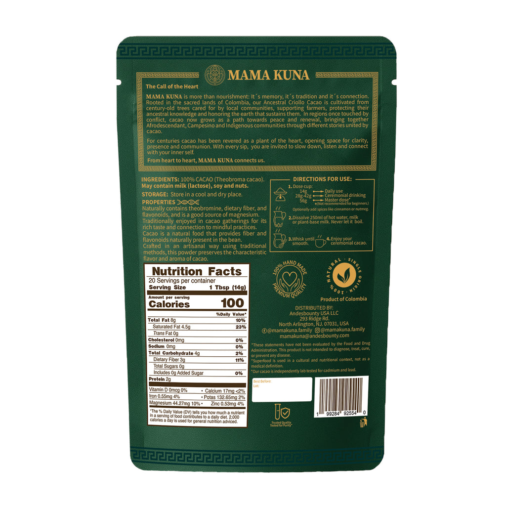 MAMA KUNA Ceremonial Cacao Powder | Single Origin Colombian Cacao | Ceremonial Grade Cacao – 280g (9.88 oz)